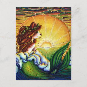 Sjöjungfru Cat Summer Ocean Sunset Postcard Vykort
