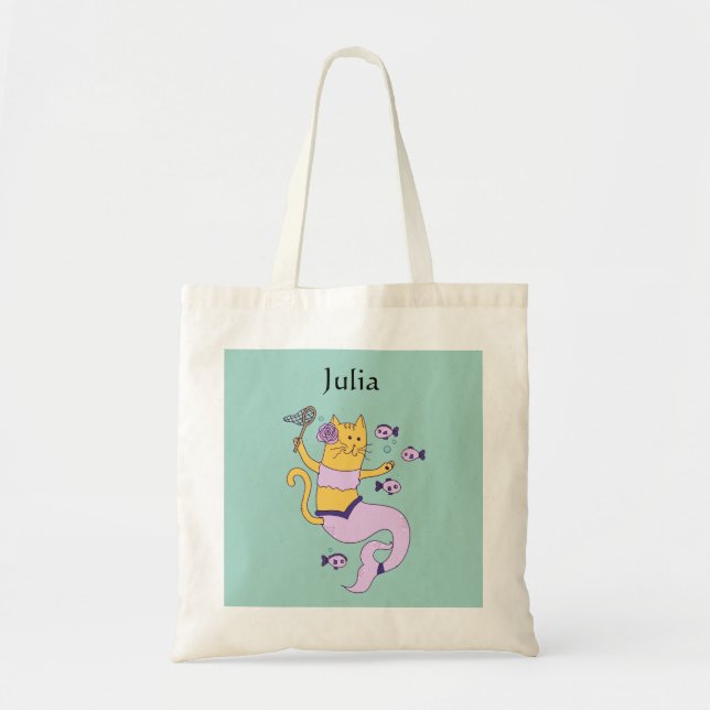 Sjöjungfru Cat Tote Bag Tygkasse (Framsidan)