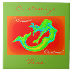 sjöjungfru christmas röd/grönt kakelplatta
