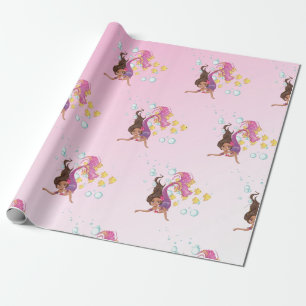 Sjöjungfru Cute Bubbles Rosa Wrapping Papper Presentpapper