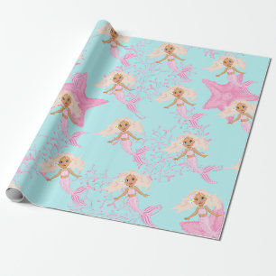 Sjöjungfru Cute Girly Rosa Blue under Sea Presentpapper