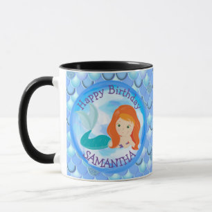 Sjöjungfru Cute Grattis på födelsedagen BLUE Mugg