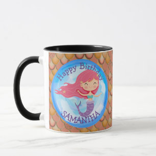 Sjöjungfru Cute Grattis på födelsedagen ROSA Mugg