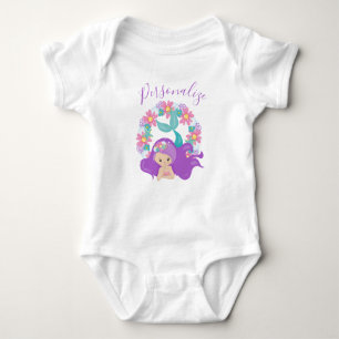 Sjöjungfru Cute Little Girl Sjöjungfru Lila blommo T Shirt