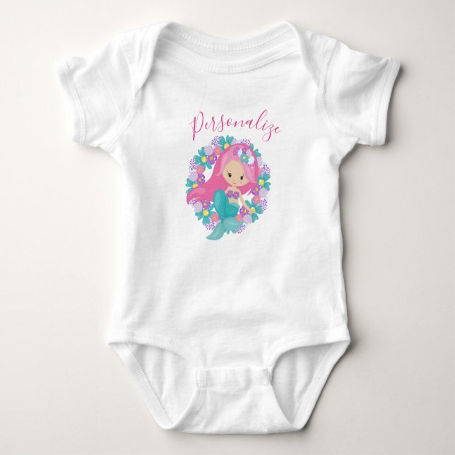 Sjöjungfru Cute Little Girl Sjöjungfru Rosa Flower T Shirt (Framsida)