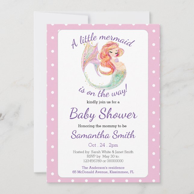 SJÖJUNGFRU CUTE MOR som skall befinna sig under ha Inbjudningar (Framsida)