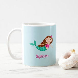 Sjöjungfru Cute Personlig Blue Kaffemugg