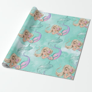 Sjöjungfru Cute Rosa Blue Gift Presentpapper