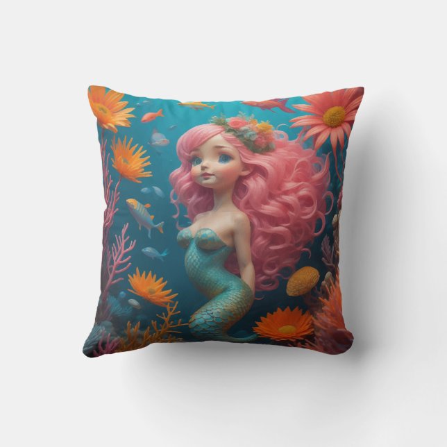 Sjöjungfru Cute Rosa Kudde (Baksida)