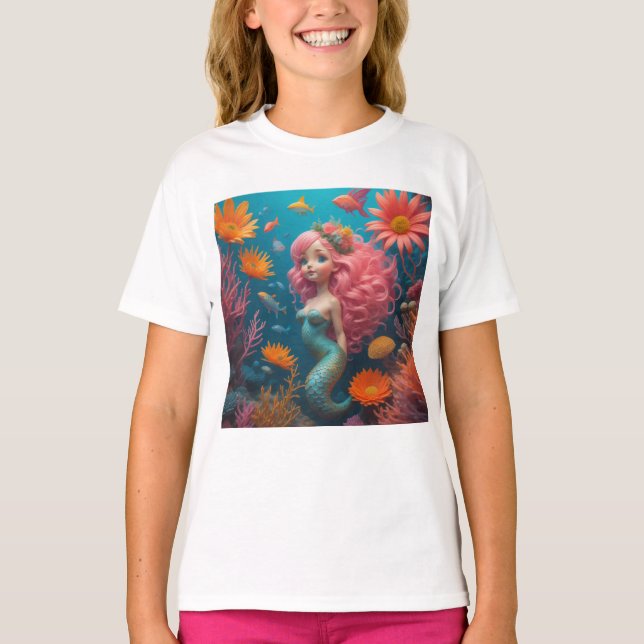 sjöjungfru Cute Rosa T-Shirt (Framsida)