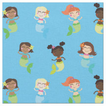 Sjöjungfru Cute Tecknad Kids Print Fabric