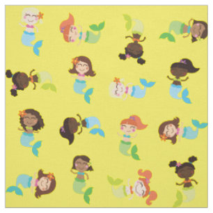 Sjöjungfru Cute Tecknad Kids Print Fabric Tyg