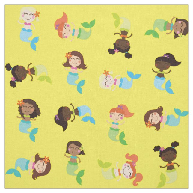 Sjöjungfru Cute Tecknad Kids Print Fabric Tyg (Provkarta)