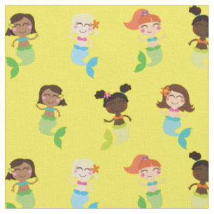 Sjöjungfru Cute Tecknad Kids Print Fabric Tyg