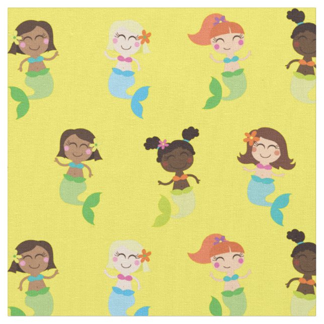 Sjöjungfru Cute Tecknad Kids Print Fabric Tyg (Närbild)