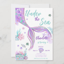 Sjöjungfru Cute under Havets födelsedag i Glitter Inbjudningar