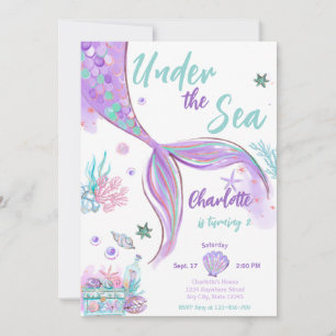 Sjöjungfru Cute under Havets födelsedag i Glitter Inbjudningar