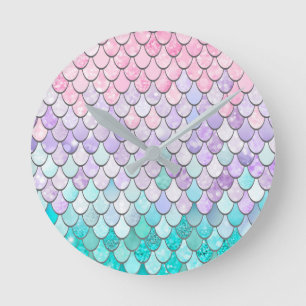 Sjöjungfru Decor Wall Clock for Girls, Kids, Nurse Rund Klocka