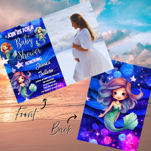 Sjöjungfru Deep Blue Lila Sea Photo Baby Shower Inbjudningar