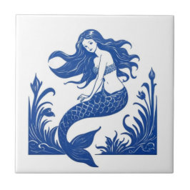 Sjöjungfru Delft Blue and White Sea Life Kakelplatta