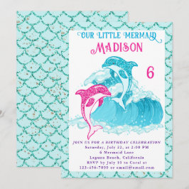 Sjöjungfru Dolfin Blått Hav Ocean Aqua Födelsedags Inbjudningar