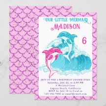Sjöjungfru Dolfin Blått Hav Ocean Rosa Födelsedags