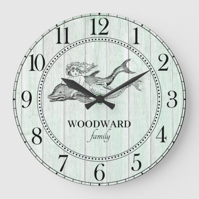 Sjöjungfru Dolphin Aqua Blue Beach Sjö House Stor Klocka (Framsida)