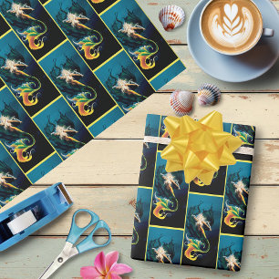 Sjöjungfru Dragon Fantasy Blue Presentpapper