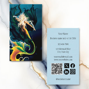 Sjöjungfru Dragon Fantasy Blue Visitkort