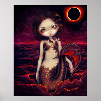 Sjöjungfru Eclipse gothic måne fantasy Art Skriv u Poster