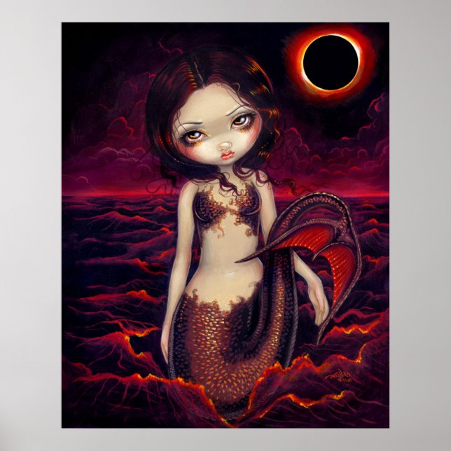 Sjöjungfru Eclipse gothic måne fantasy Art Skriv u Poster (Framsidan)