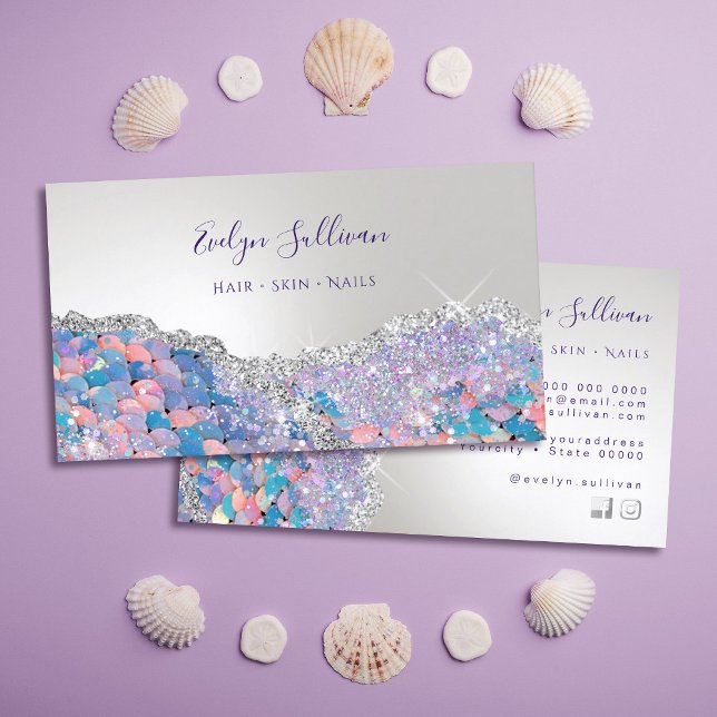 sjöjungfru efter affärskortet silver glitter visitkort (Skapare uppladdad)