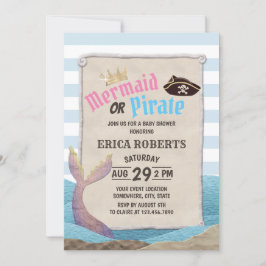 Sjöjungfru eller Pirat Blue Rand Baby Shower Inbjudningar