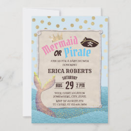Sjöjungfru eller Pirat Cute Polka dots Baby Shower Inbjudningar