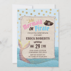 Sjöjungfru eller Pirat Cute Polka dots Baby Shower Inbjudningar