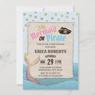 Sjöjungfru eller Pirat Cute Polka dots Baby Shower Inbjudningar