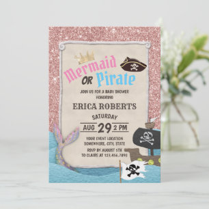 Sjöjungfru eller Pirat Ro Glitter Baby Shower Inbjudningar