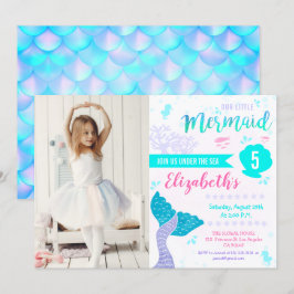 Sjöjungfru eller under Sea Aqua Teal Birthday Phot Inbjudningar