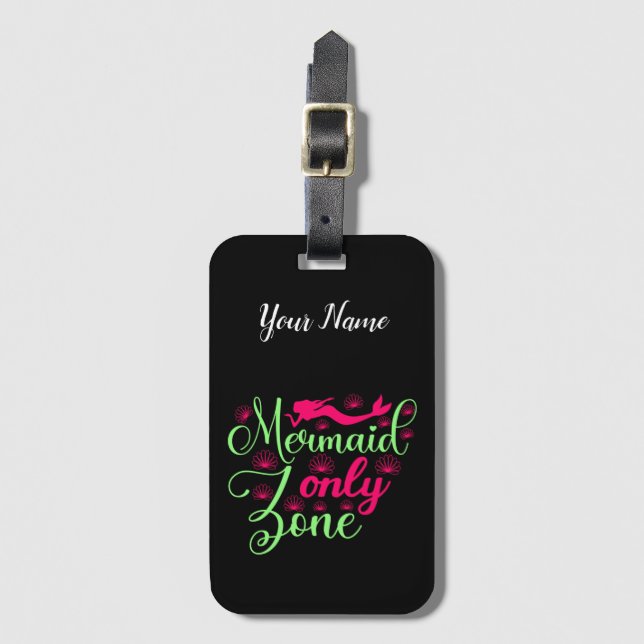 Sjöjungfru Endast Zon i Shock rosa och Neon Grönt Bagagebricka (Framsida vertikal)