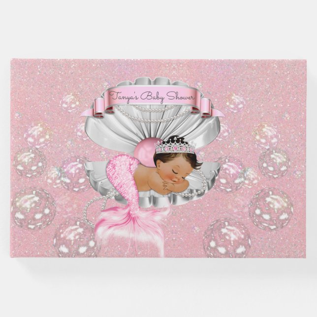 Sjöjungfru Etniska Flicka Rosa Snäcka Pearls Gästböcker (Framsida)