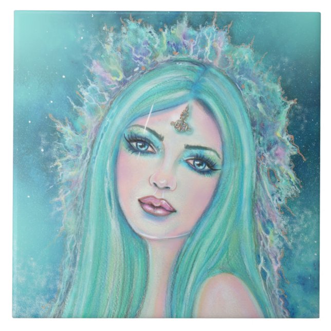 Sjöjungfru ett med Renee Lavoie:s havskonst Kakelplatta (Framsidan)