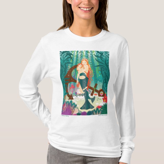 Sjöjungfru-familj (rödhårig) t shirt (Framsida)