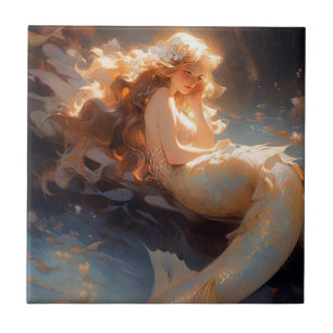 Sjöjungfru Fantasy Art Kakelplatta