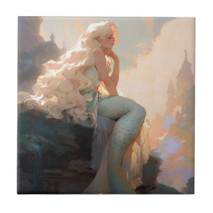 Sjöjungfru Fantasy Art Kakelplatta