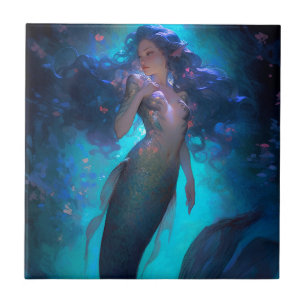 Sjöjungfru Fantasy Art Kakelplatta