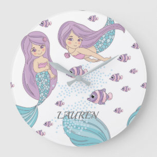 Sjöjungfru Fantasy Art Stor Klocka