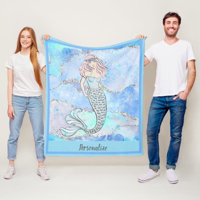 Sjöjungfru Fantasy Bevackra Blue Ocean Glitter Fleecefilt (På plats)