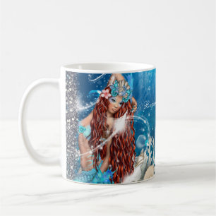 Sjöjungfru Fantasy Red Head Enchanted Beach Kaffemugg