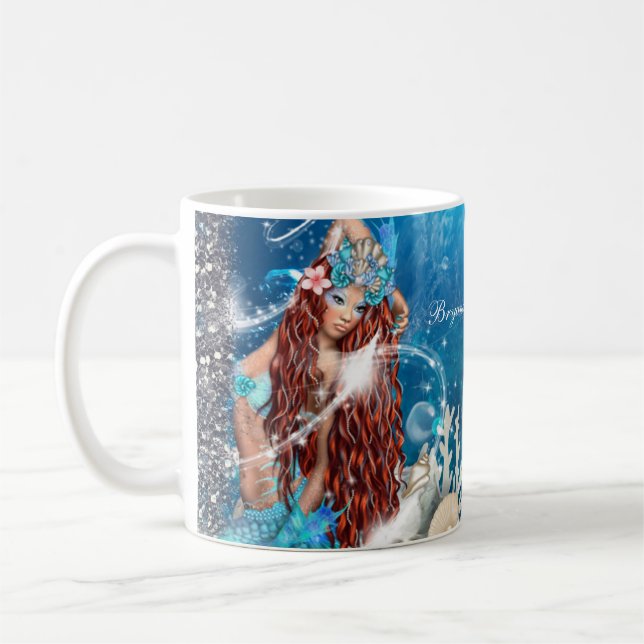 Sjöjungfru Fantasy Red Head Enchanted Beach Kaffemugg (Vänster)
