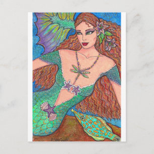 Sjöjungfru Fantasy "The Dragonfly Necklace" Art Vykort
